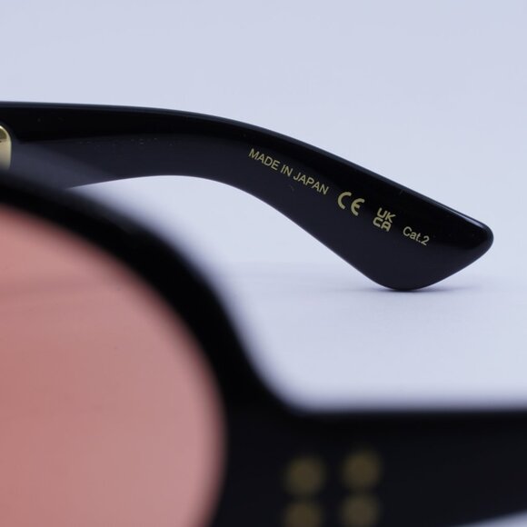 Gucci GG1381S 001 Sunglasses Shiny Black Cat Eye Frame, Red Lenses - Picture 8 of 11